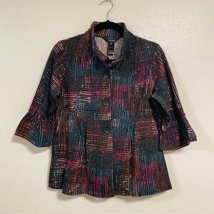 Ali Miles Jacket Women’s Size Medium Petite Abstract Peplum Wire Neck Jacket